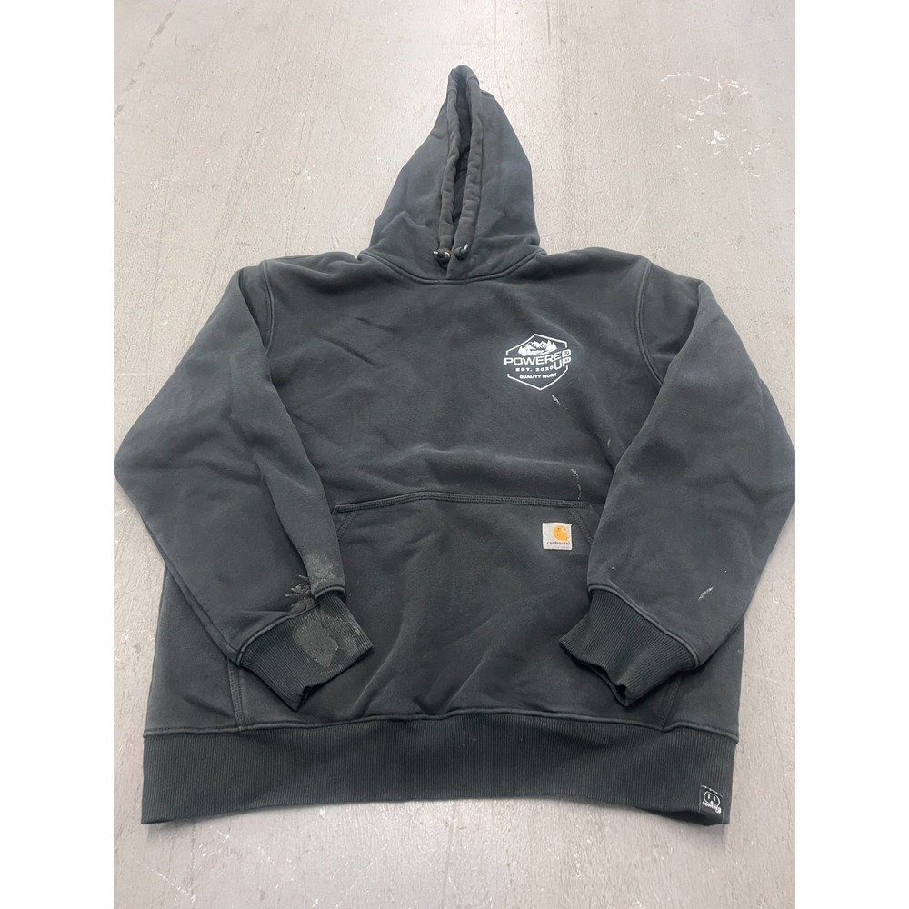 Carhartt Rain Defender‎ Hoodie Mens Large Black Graphic Print Loose Fit Workwear